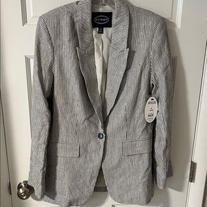 Scoop Women’s Narrow stripe linen blazer Black/white size small 4-6